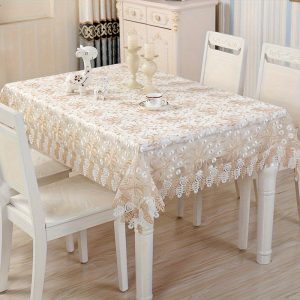 1 Piece, Autumn Christmas Coffee Color Lace Embroidered Rectangular Tablecloth, Beautiful Noble And Elegant Translucent Decorative Tablecloth, Restaurant Kitchen Coffee Table Breakfast Table Dresser Table Cover, Party Wedding Holiday Table Cover.