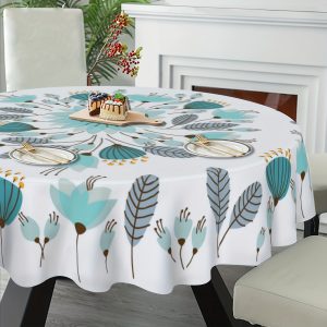 Floral Polyester Round Tablecloth 60" - Woven Machine Made Table Cover with Boho Flower Print ?C Rustic Farmhouse Style for Indoor and Outdoor Dining, Picnics, Parties ?C 100% Polyester