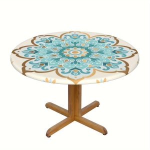 Waterproof Mandala Round Tablecloth: Elastic Fitted Polyester Table Cover for Indoor/Outdoor Use - Picnic, Camping, Holidays (S/M)